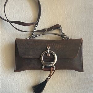 Western Brown Leather Clutch with Silver Hardware
